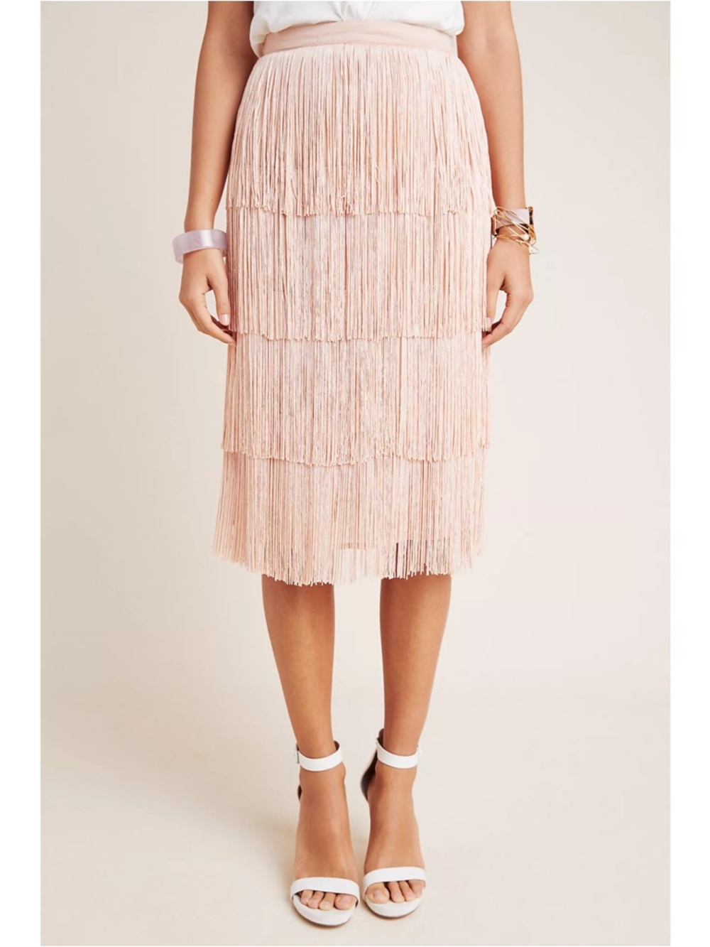 NWT Anthropologie Maeve Blush Velma Fringe Flapper Skirt - Picture 2 of 7